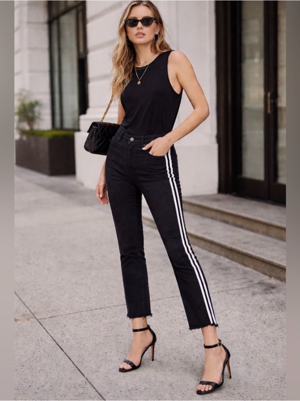 MOTHER The Insider Crop Step Fray Jeans Size 27 Guilty Racer Stripe Black ~ $228